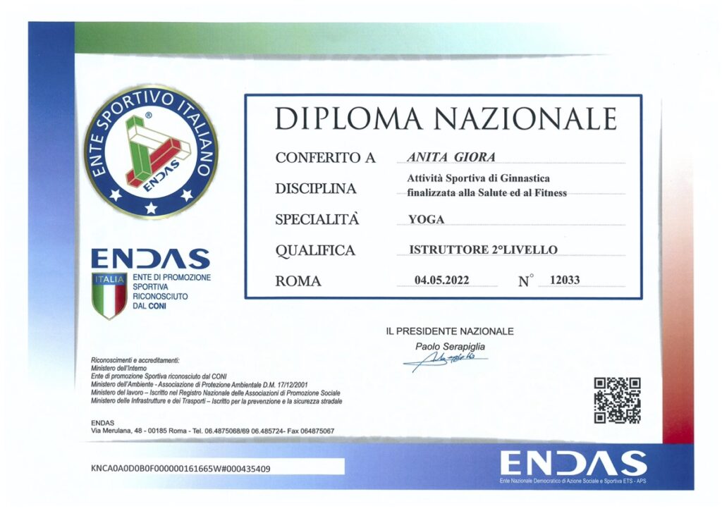 DIPLOMA NAZIONALE CONI YOGA