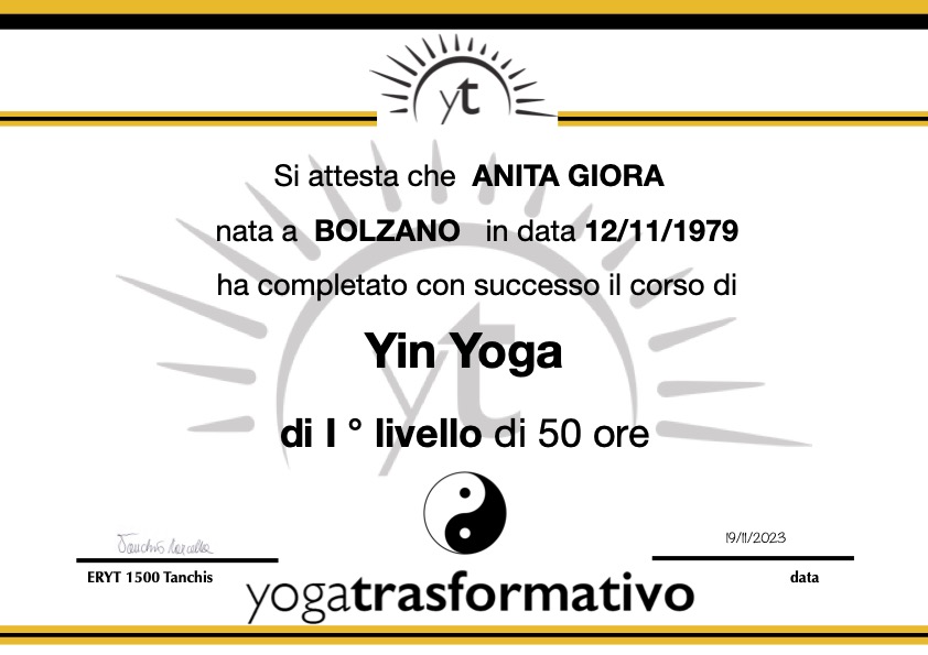 Diploma Yin Yoga I LIVELLO